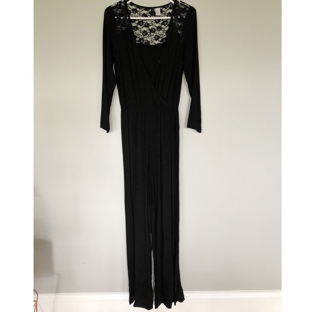 H&M black long sleeve jumpsuit with lace